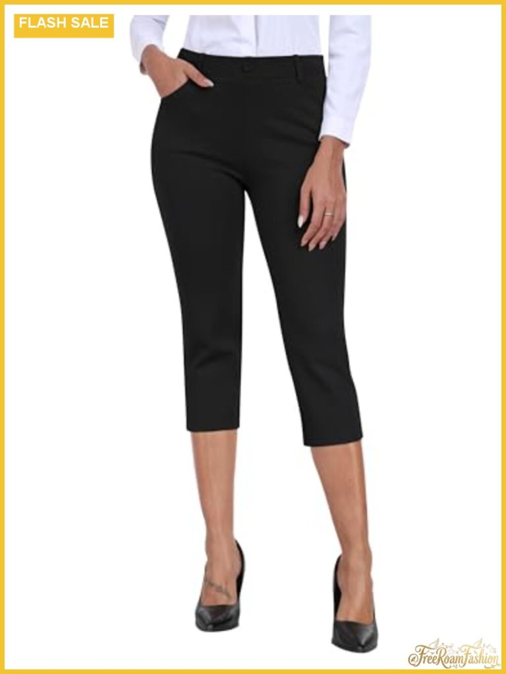 Women's Capri Pants with Pockets Golf Stretch Pull On Dress Capris